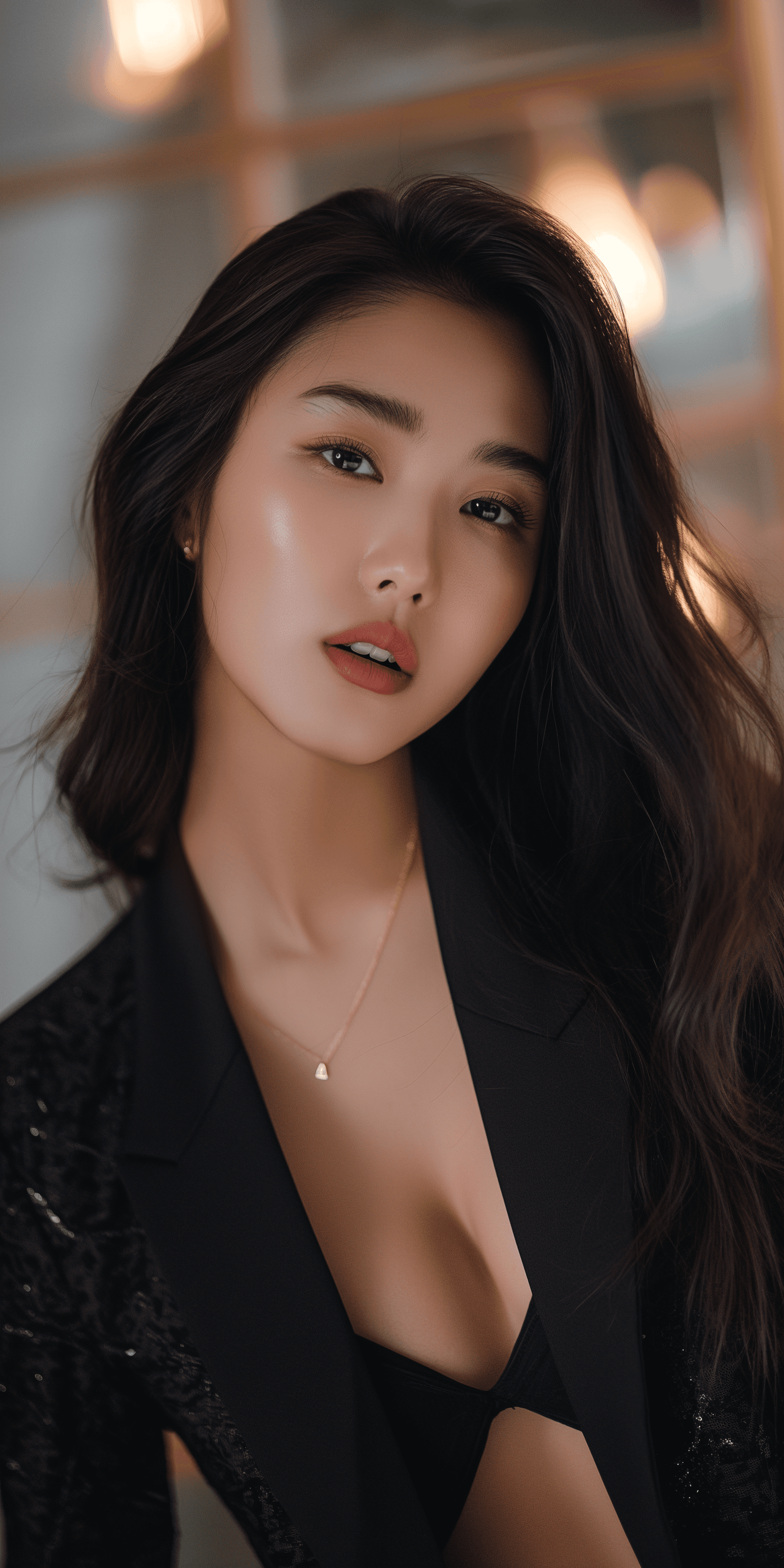 AI generated: Social media influencer photoshoot, Asian beauty standards, natural pose, hyperrealistic, photoreali...