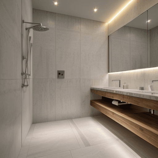 AI generated: High resolution photography interior design, ,marble floor tiles ,wc,bidet,spot lights,led lights,in...