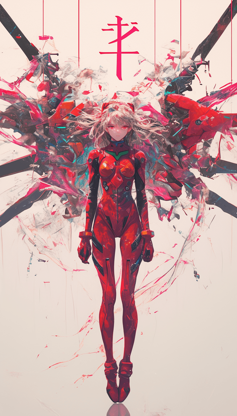 AI generated: Makoto Shinkai styled anime, adult woman, transforming into Evangelion Demonic Demon inspired mecha,...