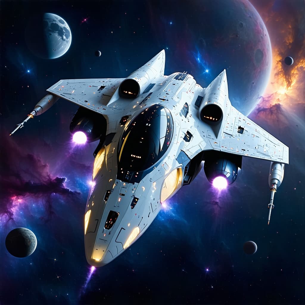 AI generated: Imagine, in detail, a small, Spider-like design one-man combat-fighter alien spaceship to show a sle...