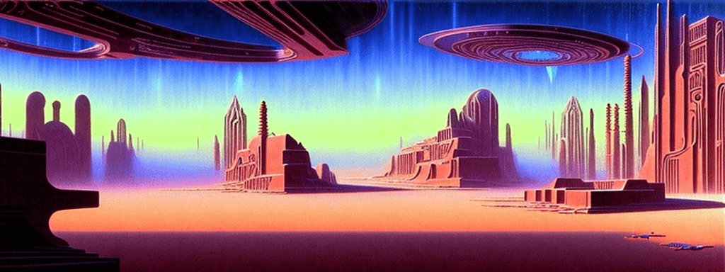 AI generated: a 3d detailed painting inspired by moebius of a wet foggy futuristic desert town. inspired by techno...