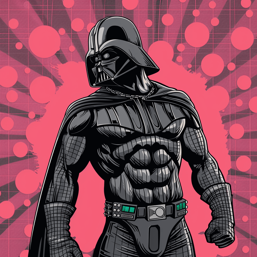 AI generated: Side view of Dark Vador torso in a funny caricature cartoon style colored background --v 6.0