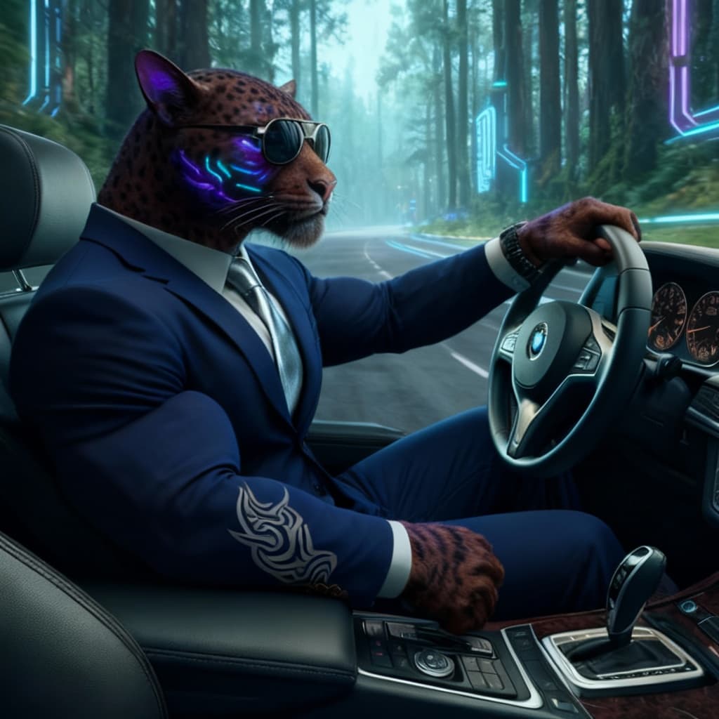 AI generated: Blend species of feline to create a new anthropomorphic species from this original with no tail. Alt...