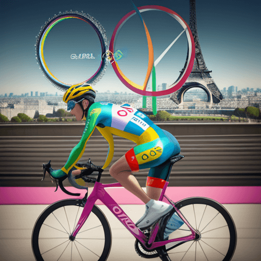 AI generated: real Foto cycling at the Paris Olympics, Gaspare Caramello transconceptual art's style, vivid and br...