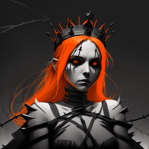 AI generated: n image of a female with crown of barbed wire and a glow orange, in the style of speedpainting, dark...