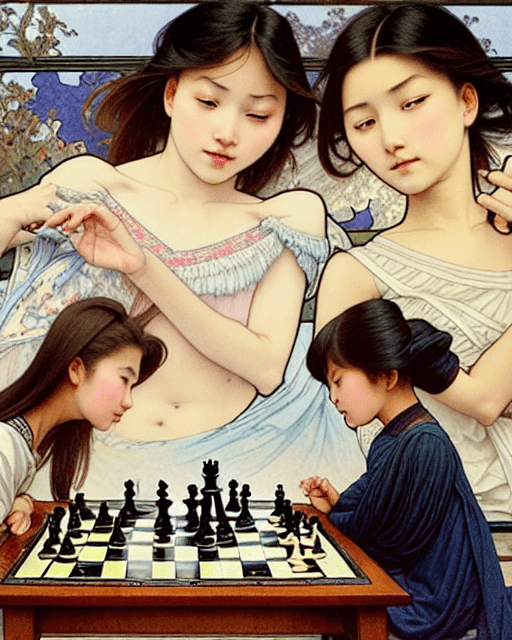 AI generated: 2girls, hyper detailed illustration of two asian girls around the age of 20 playing in a fiercely co...
