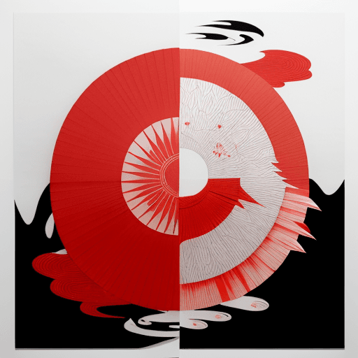 AI generated: Amaterasu creating Japan in a stylish Japanese style ink drawing ukiyo-e with a blood red sun imitat...