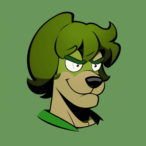 AI generated: cartoon vector illustrator icon, green contour, front view, shaggy scooby doo