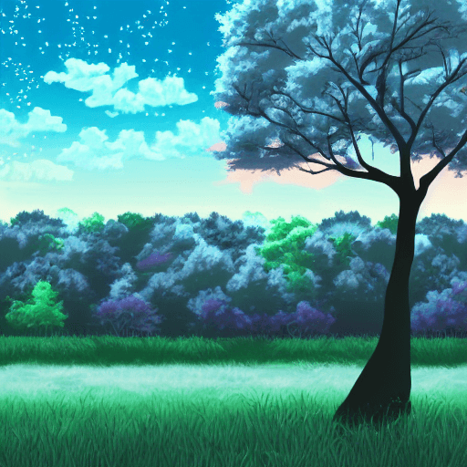 AI generated: anime style landscape twilight sky pastel colors with trees on the back
