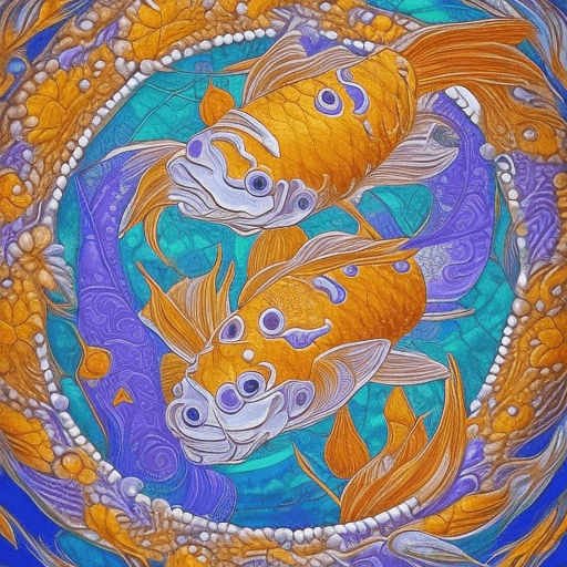 AI generated: ((Floating thru portals)) in the ((serene)) sky, a mesmerizing ((Koi fish)) takes shape as a majesti...