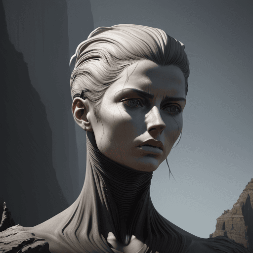 AI generated: art statue in cliffs, in the style of realistic hyper-detailed portraits, cryengine, detailed facial...