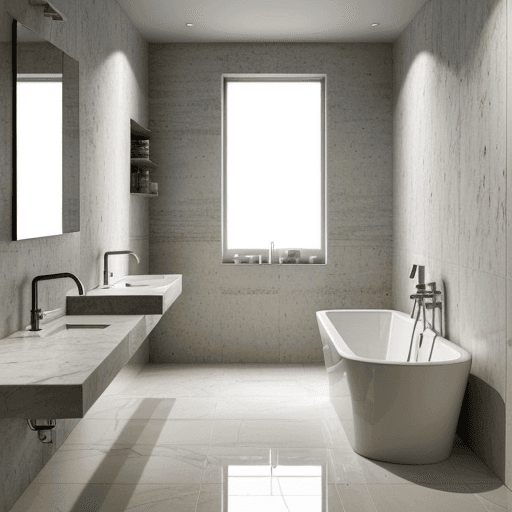 AI generated: High resolution photography interior design, ,marble floor tiles ,wc,bidet,spot lights,led lights,in...