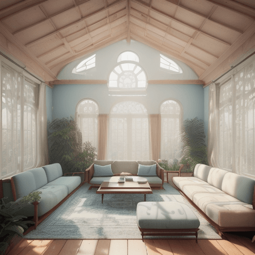 AI generated: High resolution photography interior design, dreamy sunken living room conversation pit, wooden floo...