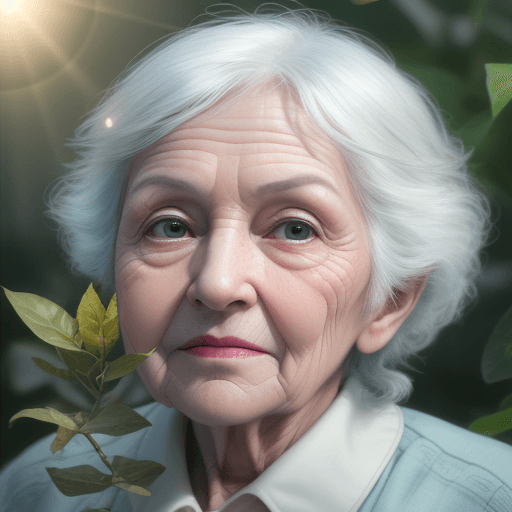 AI generated: old woman beautiful fly in sky use plant (8k, RAW photo, best quality, masterpiece:1. 2), (realistic...
