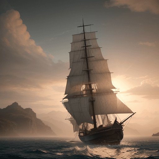 AI generated: Photo of a ultra realistic sailing ship, dramatic light, pale sunrise, cinematic lighting, battered,...