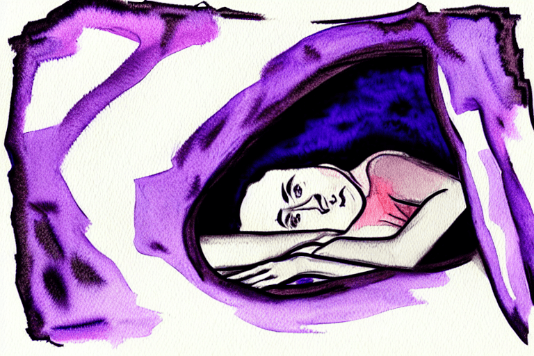 AI generated: sick patient in a deep dark hole, watercolor and pencil black and white and light purple