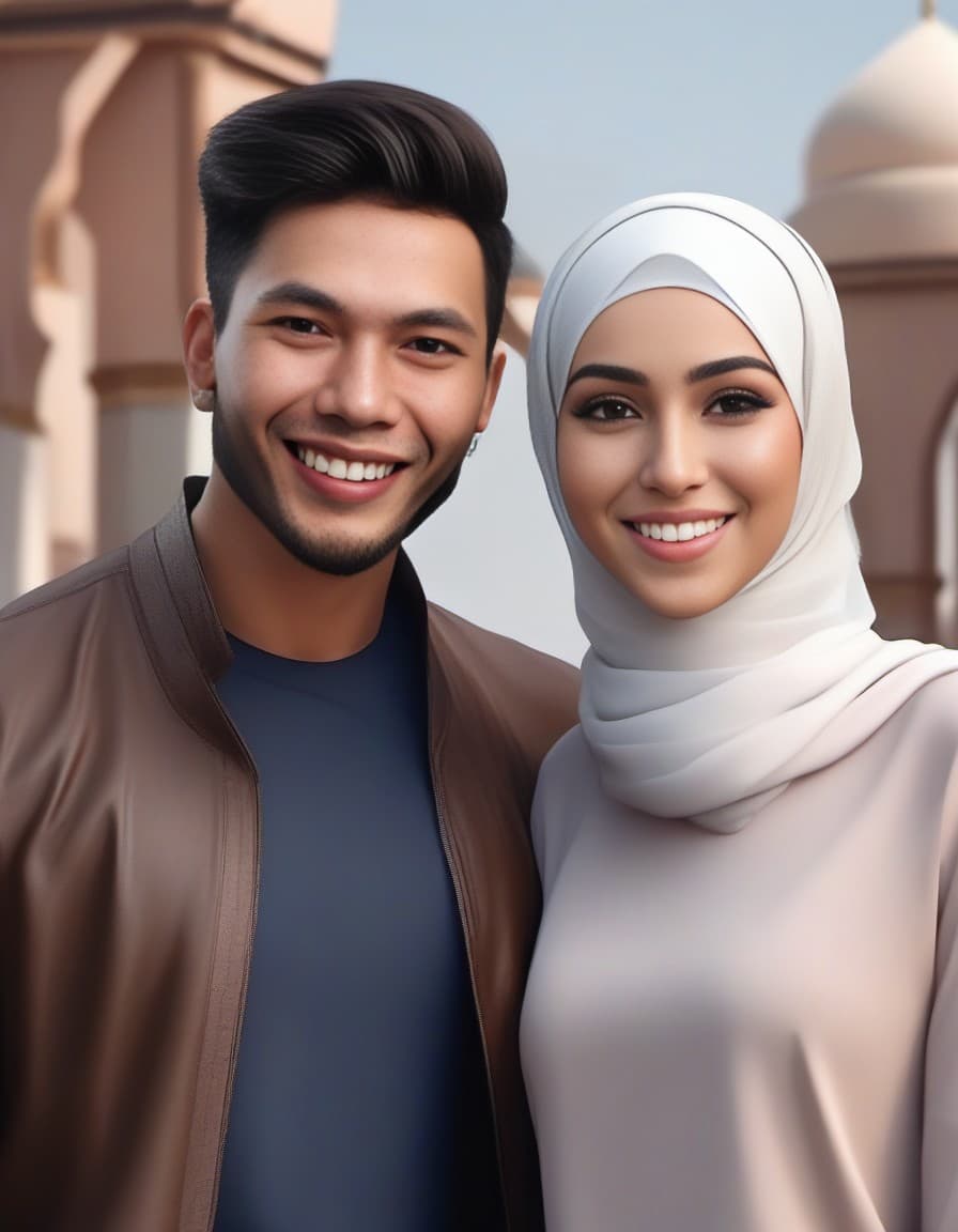 AI generated: (Muslim couple:1.2), boy and girl, (muslim style:1.2), (action pigure), 3d anime character, hyper re...