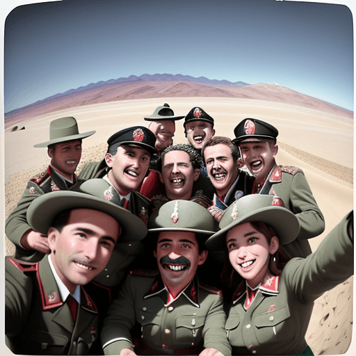 AI generated: GoPro selfie, photorealistic of a group of chilean soldiers gather for a group photo and they took a...