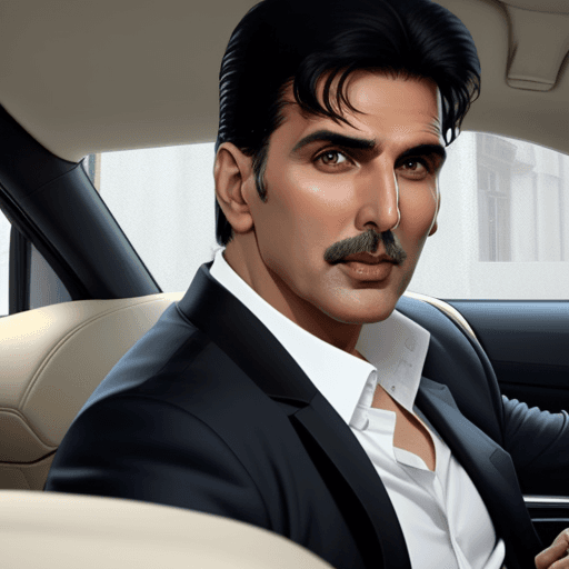 AI generated: akshay kumar driving a car