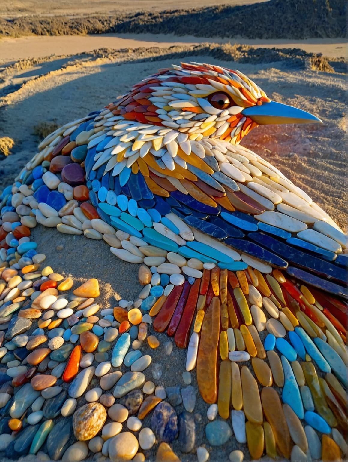 AI generated: A mesmerizing land art masterpiece, featuring an enormous, intricate design of a mythical sparrow cr...