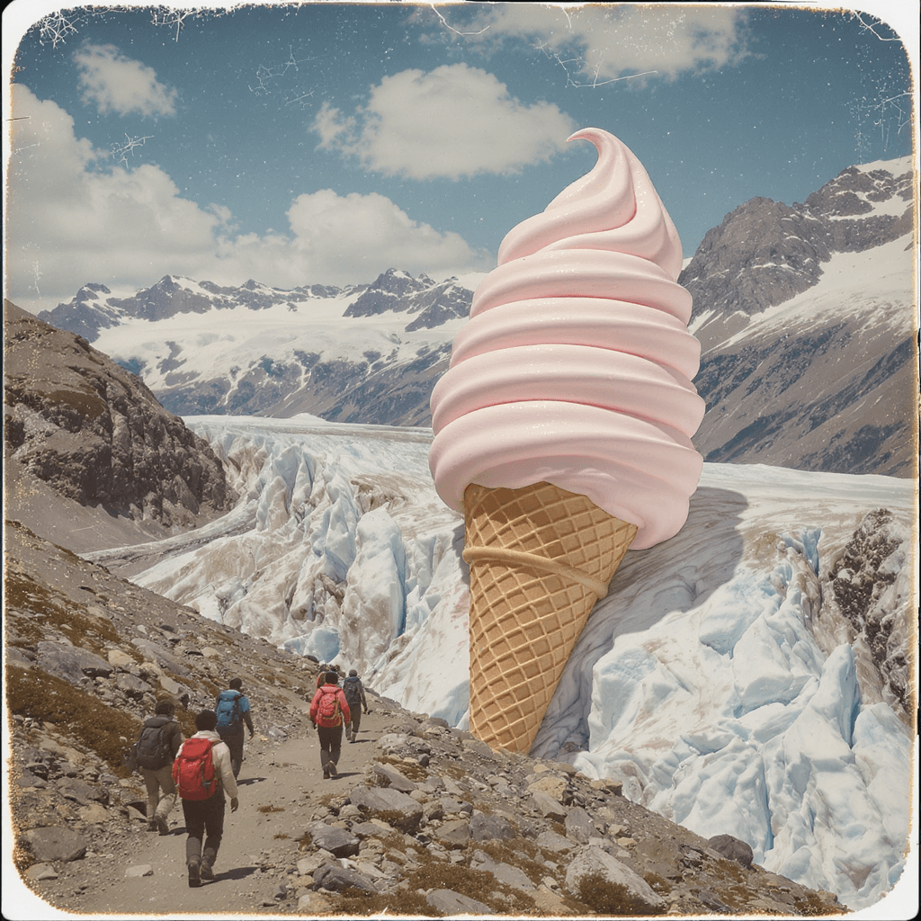AI generated: A surreal vintage-style photograph. A group of African American hikers walk along a rocky path besid...