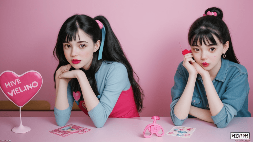 AI generated: a comic with two girls and glueing things on a table, in the style of cute and colorful, wrapped, va...