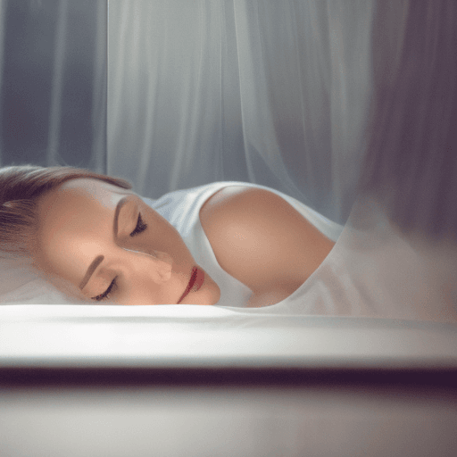 AI generated: she is lying in bed, an almost transparent sheet on top.