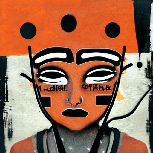 AI generated: Asian woman, beautiful face, black and orange color tones, wabi-sabi art,  abstract , punk collage ,...