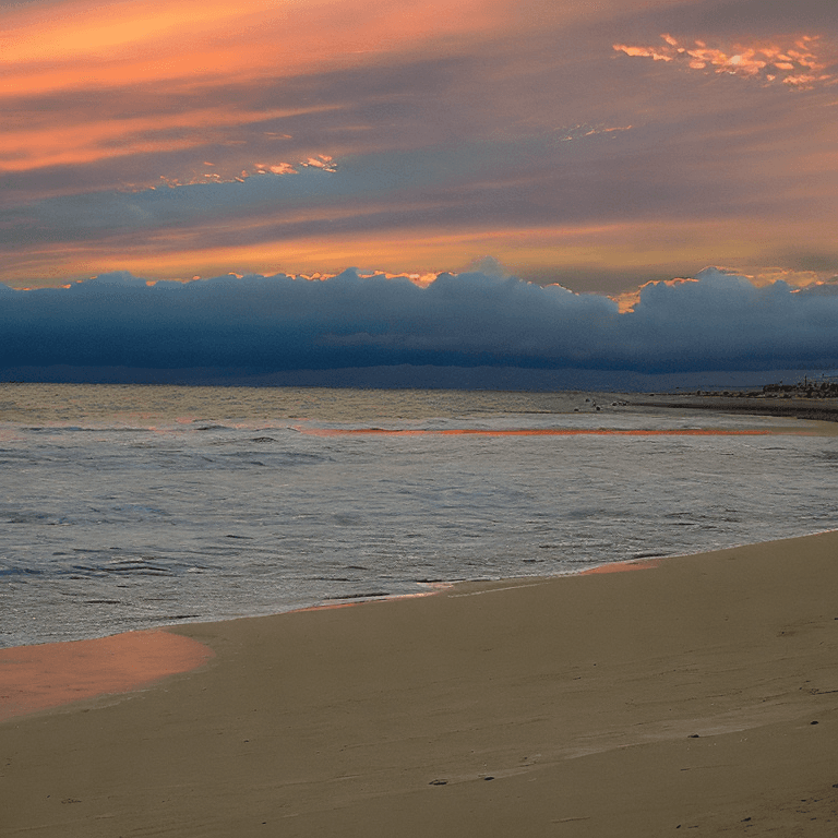 AI generated: A sunset over the beach in the city of La Paz in Baja California Sur, captured in a realistic, high-...