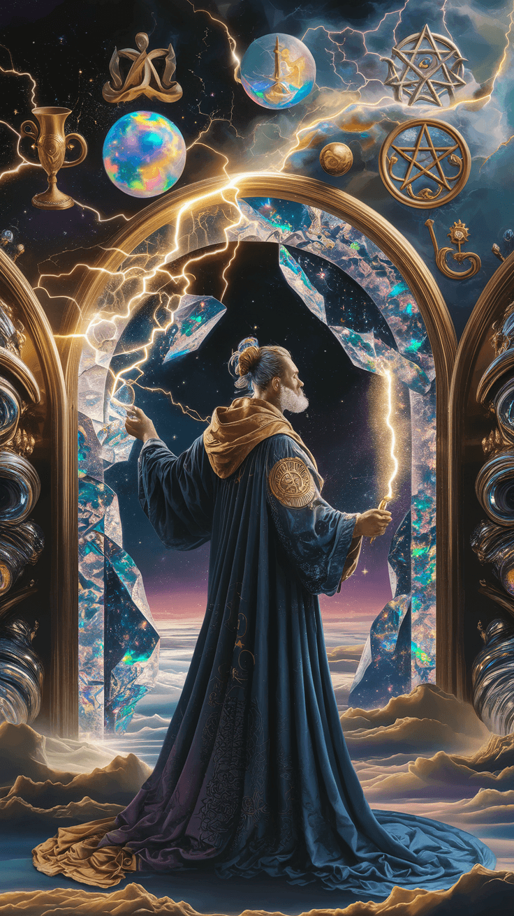 AI generated: Each Major Arcana card will feature hyper-realistic gold, opal quartz, neon hues, silver holographic...