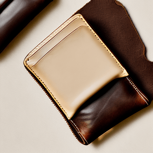 AI generated: An open leather wallet lying empty beside a creme cushion