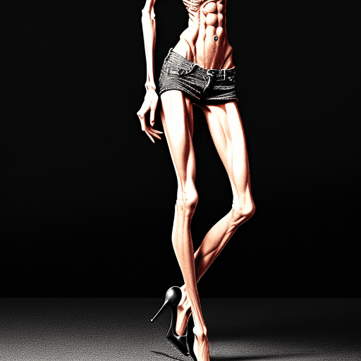 AI generated: extreme skinny slender anorexic girl very skinny slender girl, with long curved claws, skinny legs a...