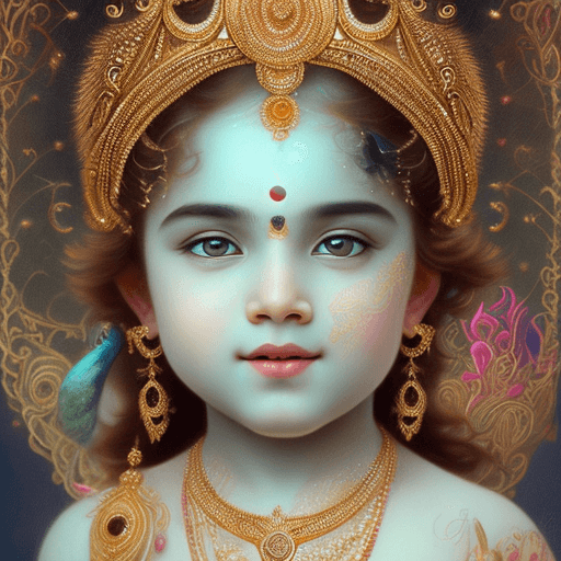 AI generated: Ultra realistic photo, young Krishna , cute smile,  with peacock feather in crown, intricate, elegan...