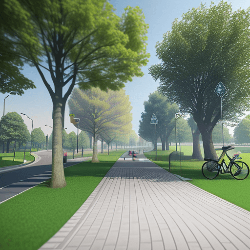 AI generated: park with a cycle path on the outside which has polluted air and few trees and is realistic 8k, 