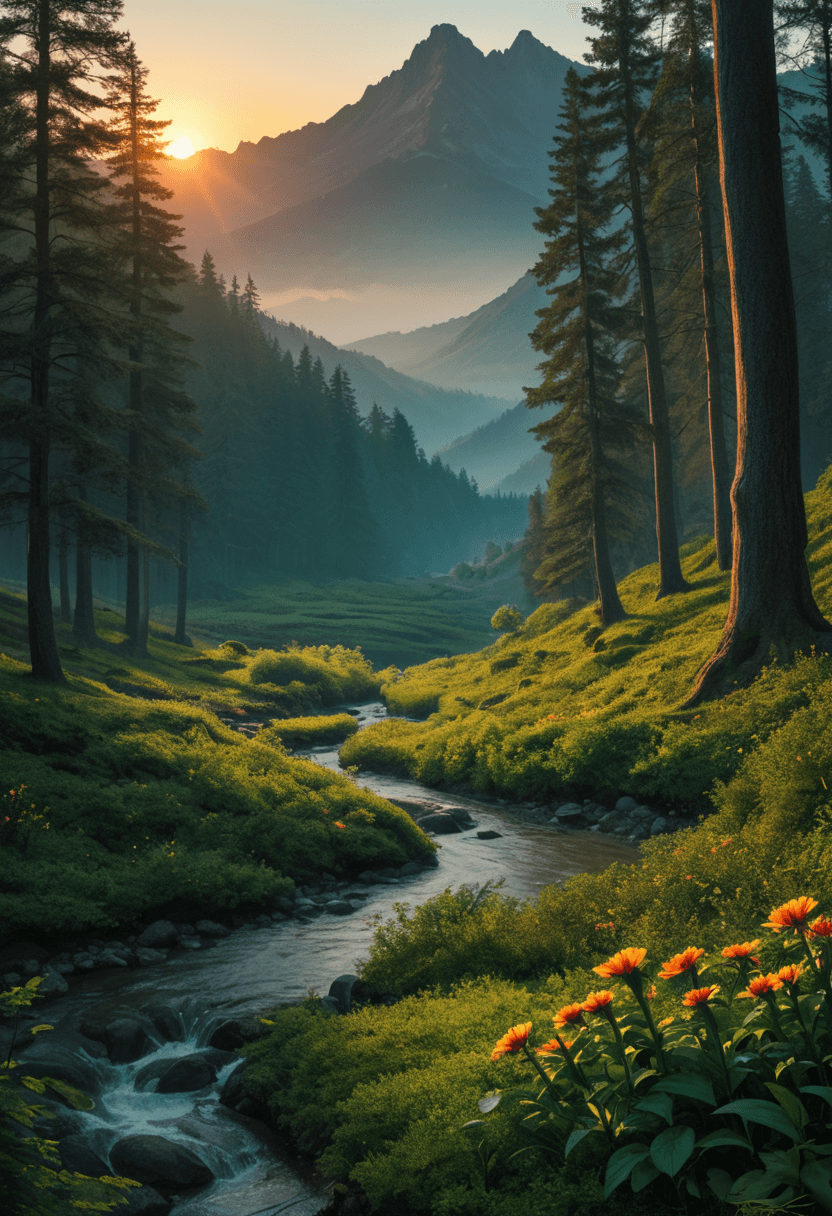 AI generated: Forest witch,dynamic colors,fantasy landscape setting,alien plants,sunset,highres,realistic