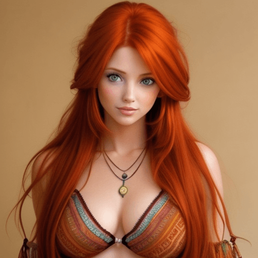 AI generated: hot boho chick auburn hair

