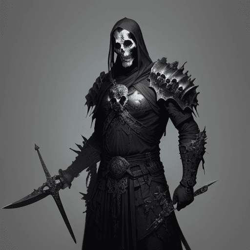 AI generated: a man with a sword standing in front of skulls, concept art by Cui Zizhong, trending on Artstation, ...