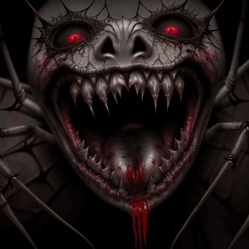 AI generated: realistic creepy old spider, natural light, high detail skin, creepy setting, horror, open mouth wit...