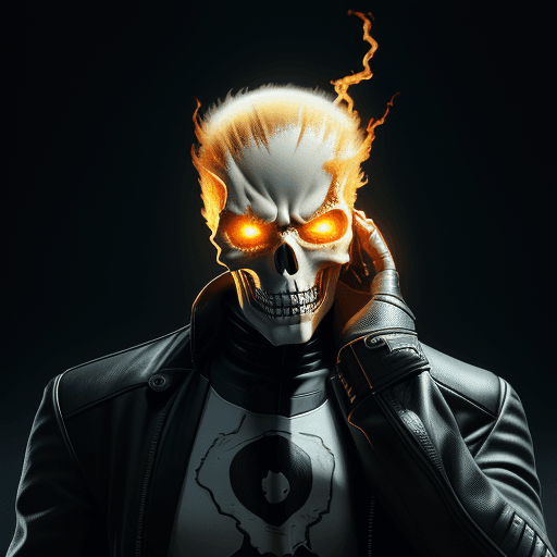 AI generated: Ghost Rider of Marvel, 8K, 
Holding his head in his hand
masterpiece, octane render, ray-tracing