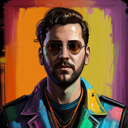 AI generated: Disco Elysium style, Portrait, male, painting, wild, bright colors, 