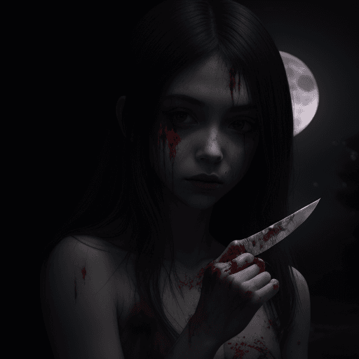 AI generated: girl, knife, blood, moonlight 