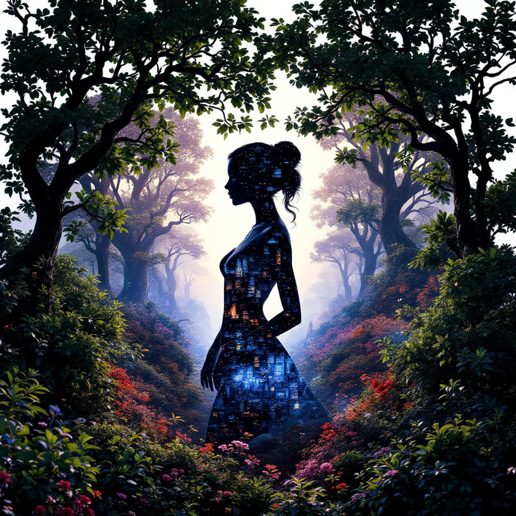 AI generated: A striking 3D render featuring the silhouette of a dairy, her profile and elegant stance captured in...