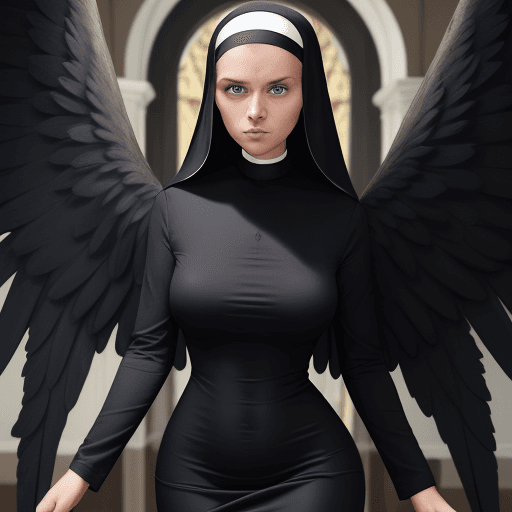 AI generated: a nun,tick,tight dress,preying ,black girl,curly hair,blue eyes, angel wings