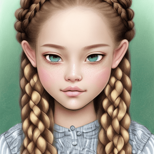 AI generated: A charming illustration of a cute girl with light brown braided hair, capturing her in a close-up se...