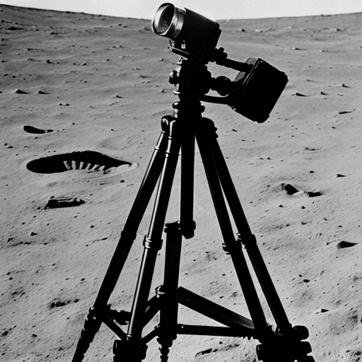 AI generated: Hitler taking a photo from the moon to the earth with an old tripod camera, realistic photo,