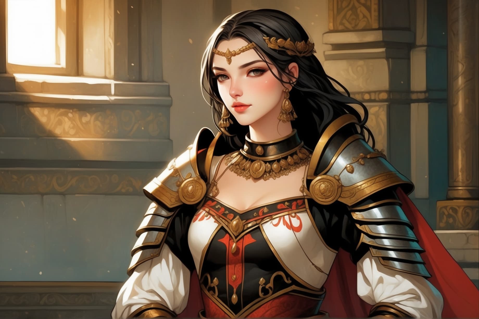 AI generated: A captivating Bulgarian princess, with porcelain skin and sapphire eyes, adorned in intricately desi...