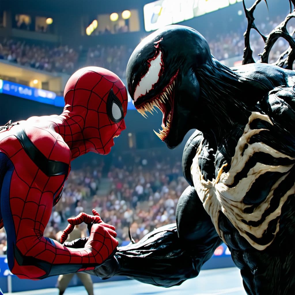 AI generated: Spider-Man vs Venom on Arena
