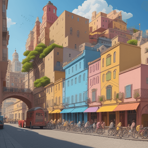 AI generated: a colorful building, in the style of intricate cityscapes, cartoon mis-en-scene, photo-realistic lan...