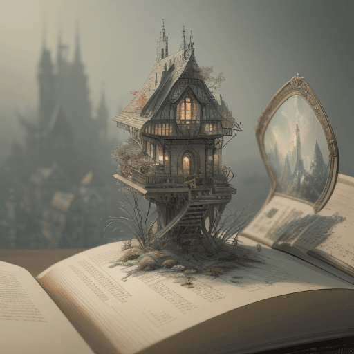 AI generated: open book with a miniature world growing in the pages | Amazing and beautiful creation, muted colors...