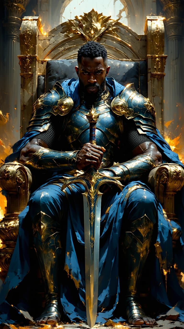 AI generated: An ultra-realistic, zoomed out, front facing, full-body portrait of a King Abraha, a muscular, ruthl...
